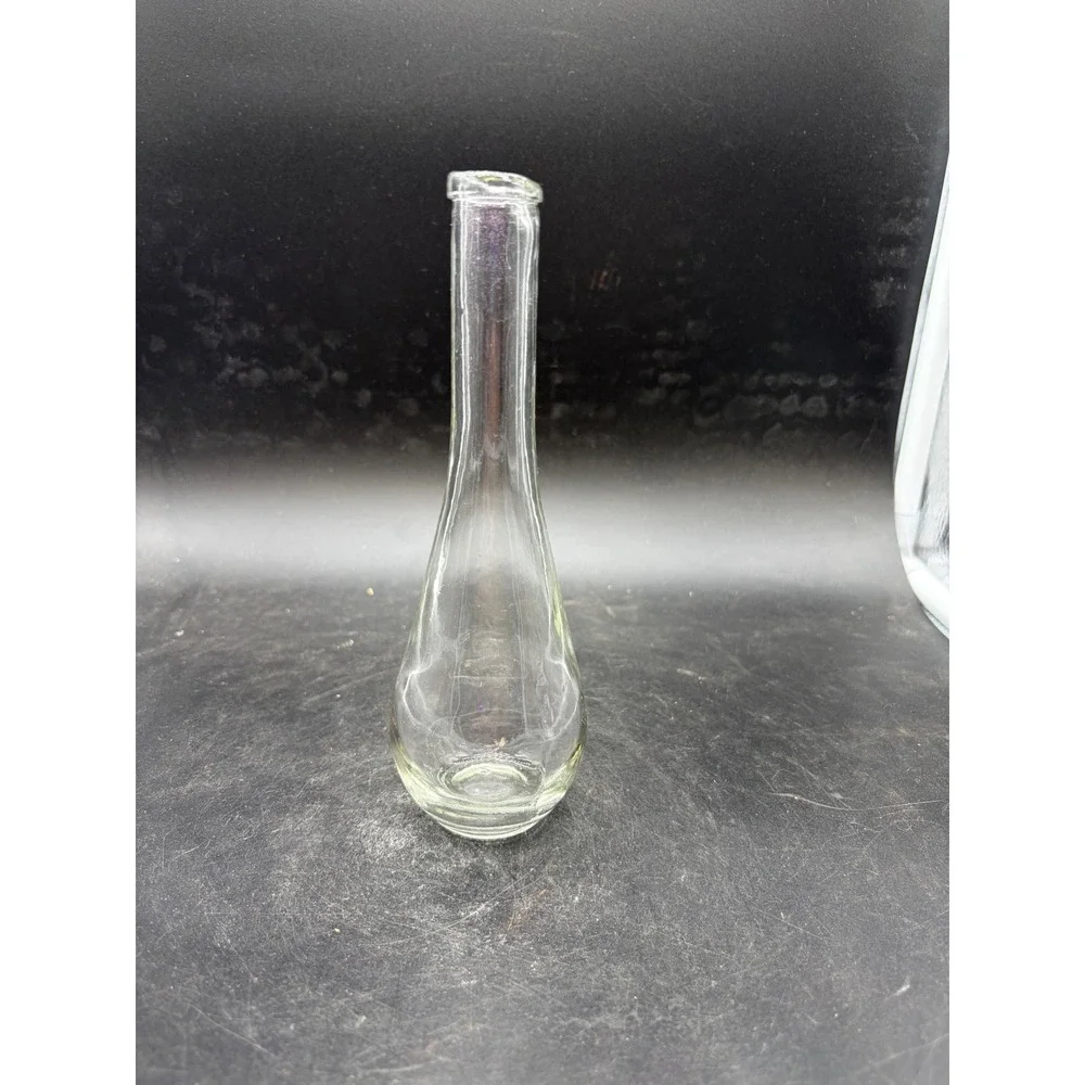 Vintage Clear Glass Bud Vase Teardrop‎ Base Slender Neck 7.25 Inch Single Stem